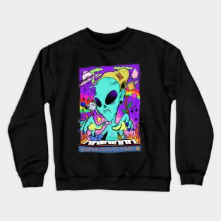 Dope space alien character rocking piano keyboard illustration Crewneck Sweatshirt